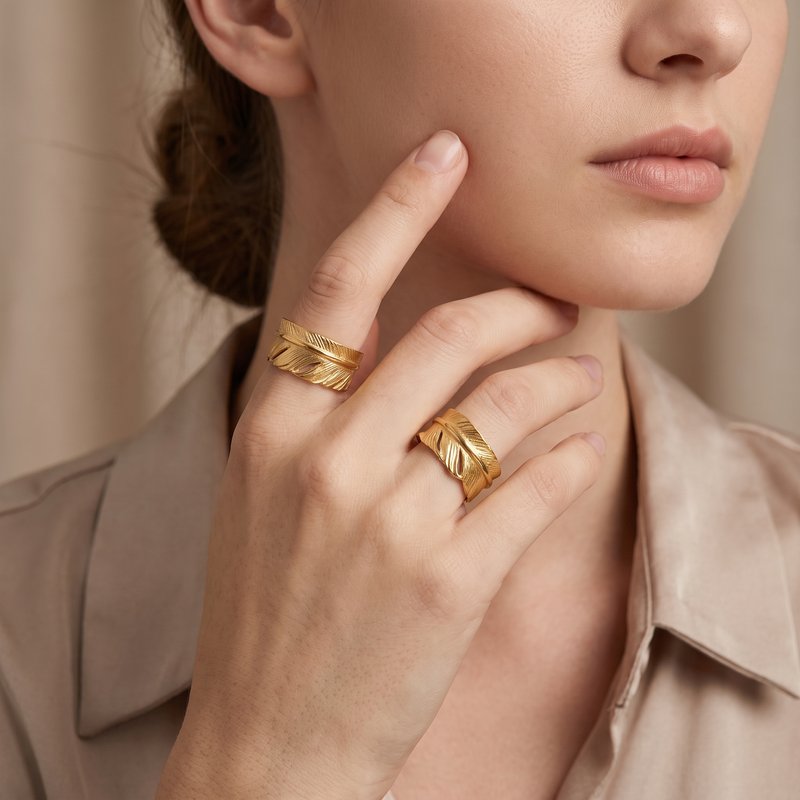 Feather Gold Ring【Silver925】